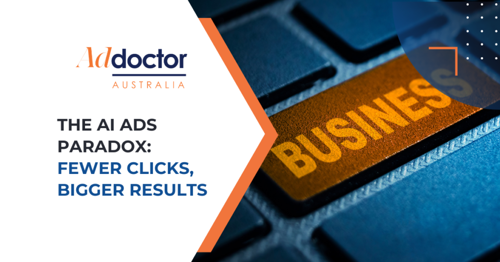 AI advertising dashboard showing fewer clicks but stronger campaign results