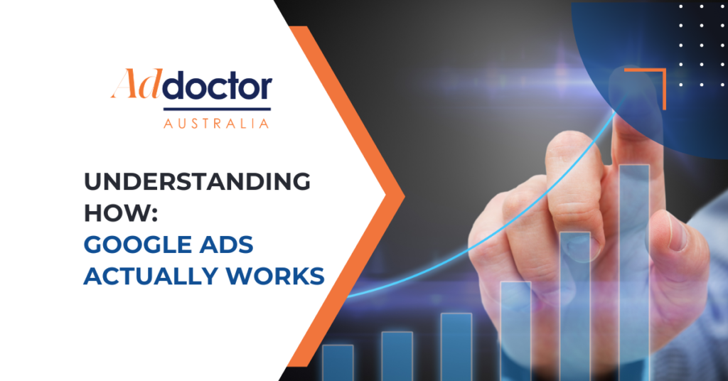 Illustration explaining how Google Ads works through auctions, bidding, and ad ranking